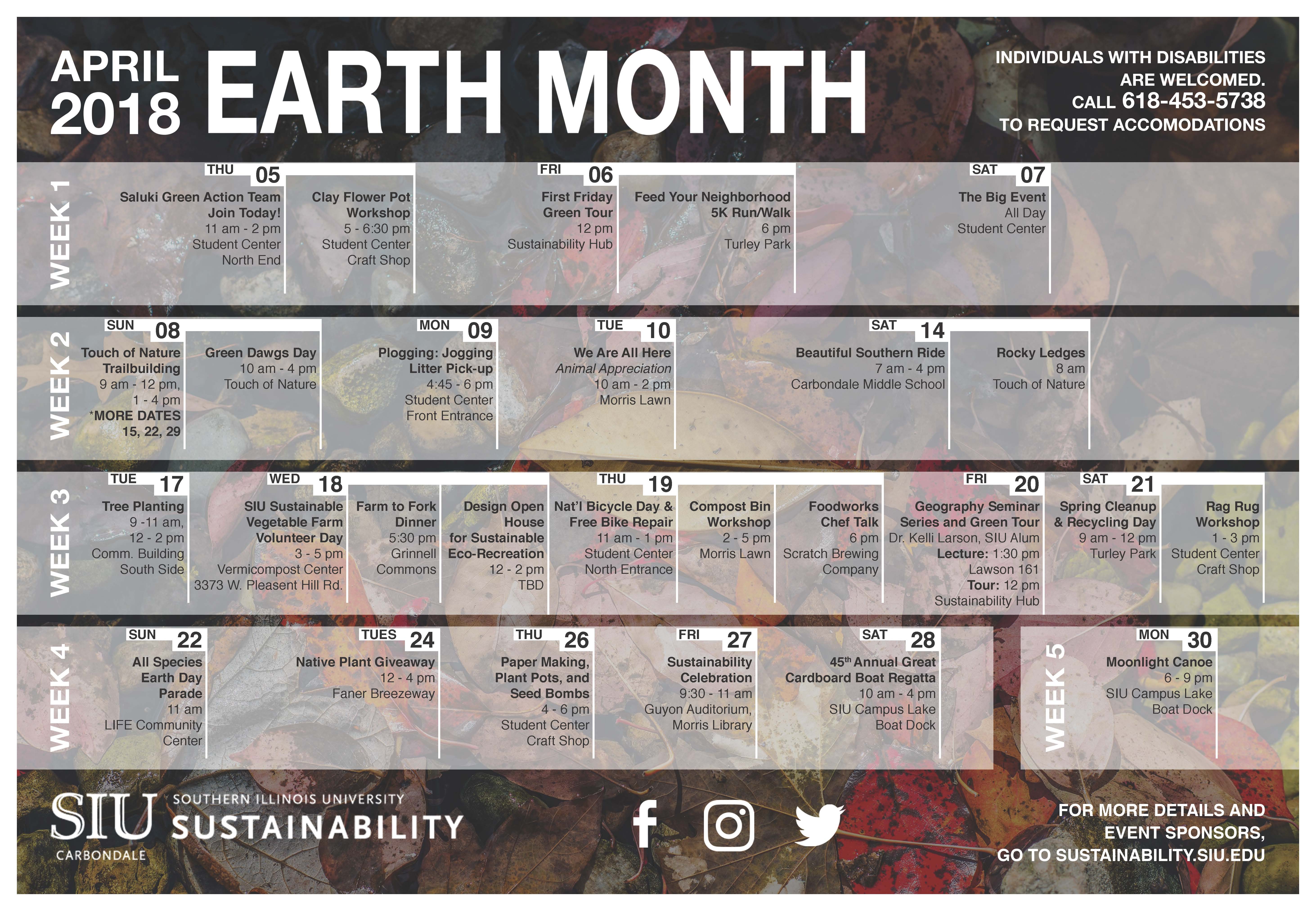 Earth Month Calendar - April 2018