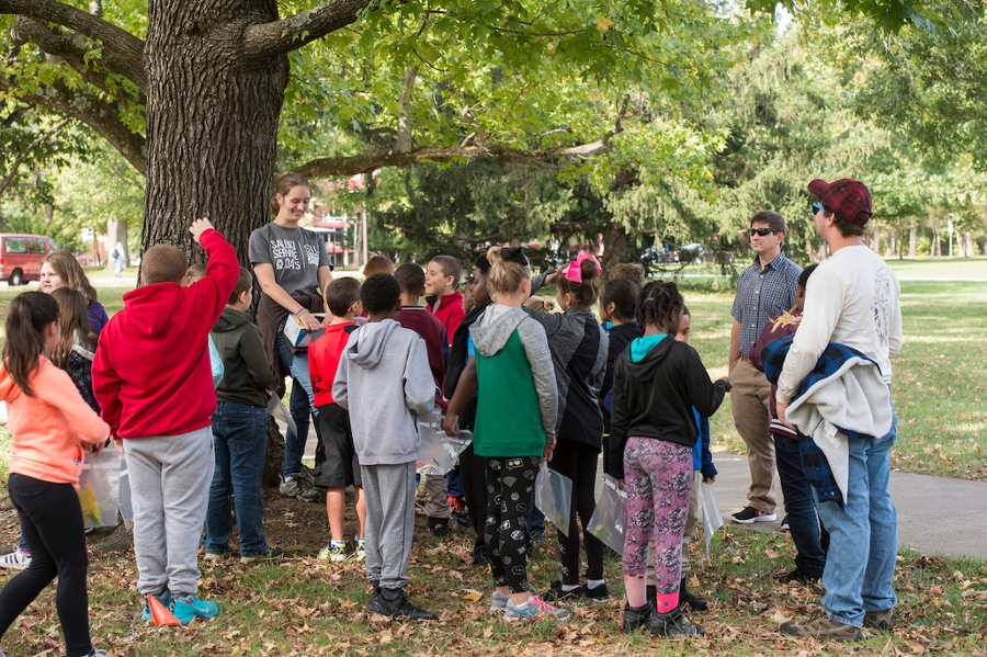 fourth grade group listening to a speaker