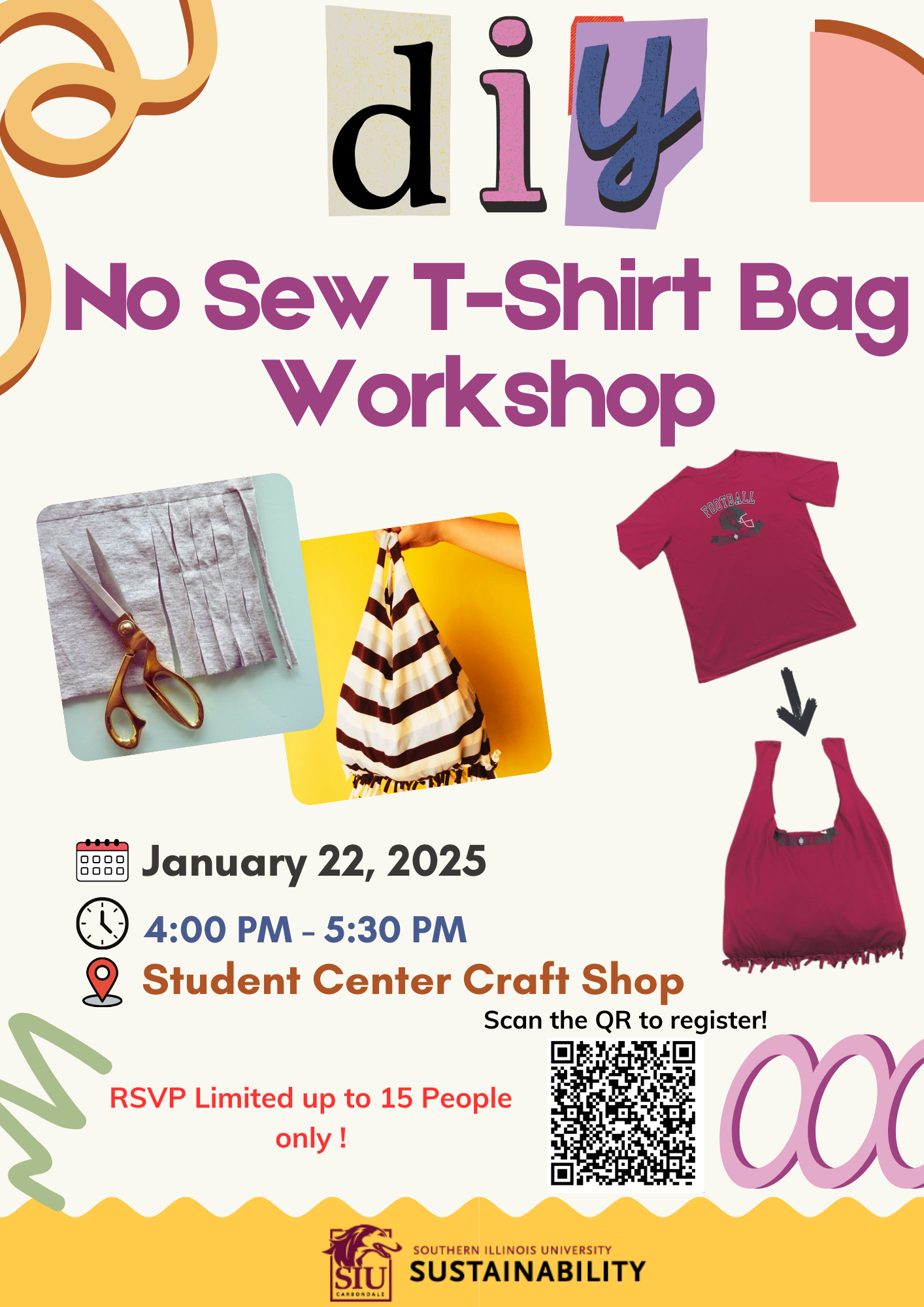 DIY No-Sew T-Shirt Bag Workshop Event Graphic