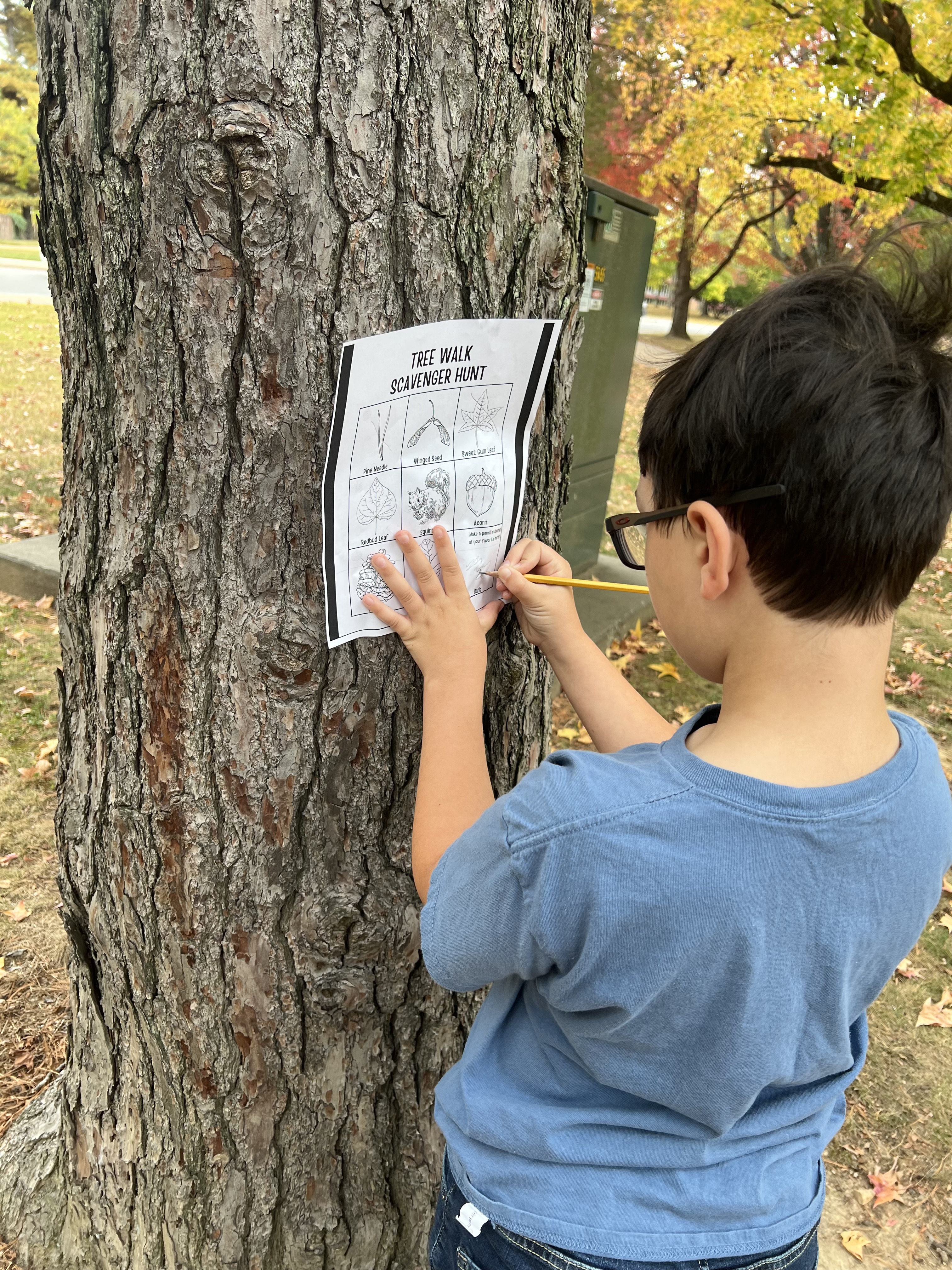 Student participating in the Tree Scavenger Hunt